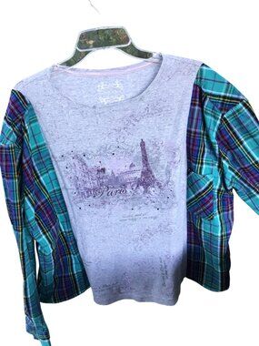 Upcycled Graphic Tshirt Oversized Reworked Pullover Eiffel Tower Paris Sz L - XL